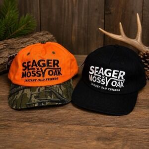 Seager X Mossy Oak Branded Snapback Orange Camo Cotton Embroidered Hat Cap